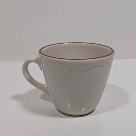 Syracuse China White Ceramic Cup Red Rim Scalloped Design Vintage - Picture 8 of 9